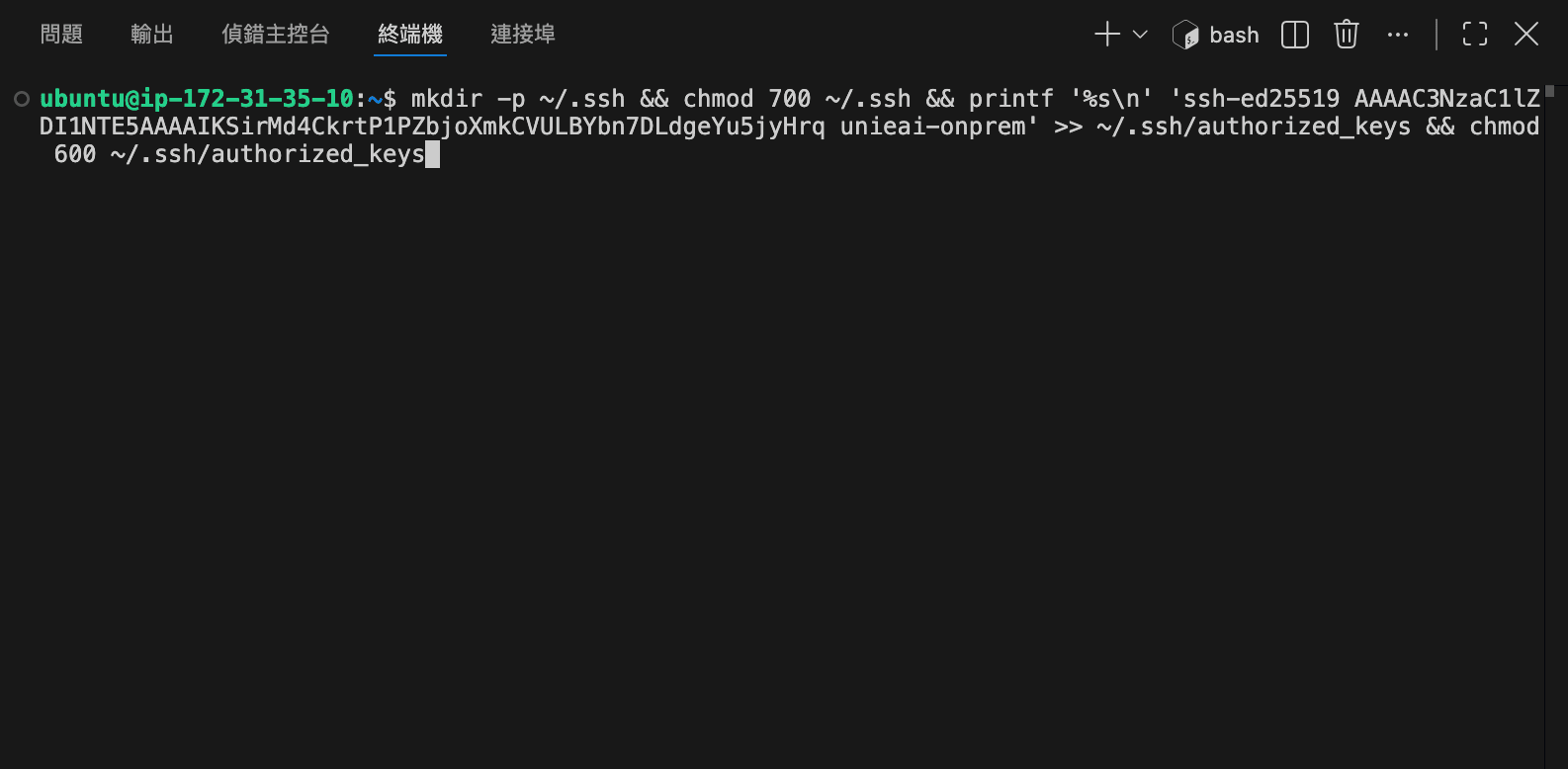 Running the generated command on the machine.