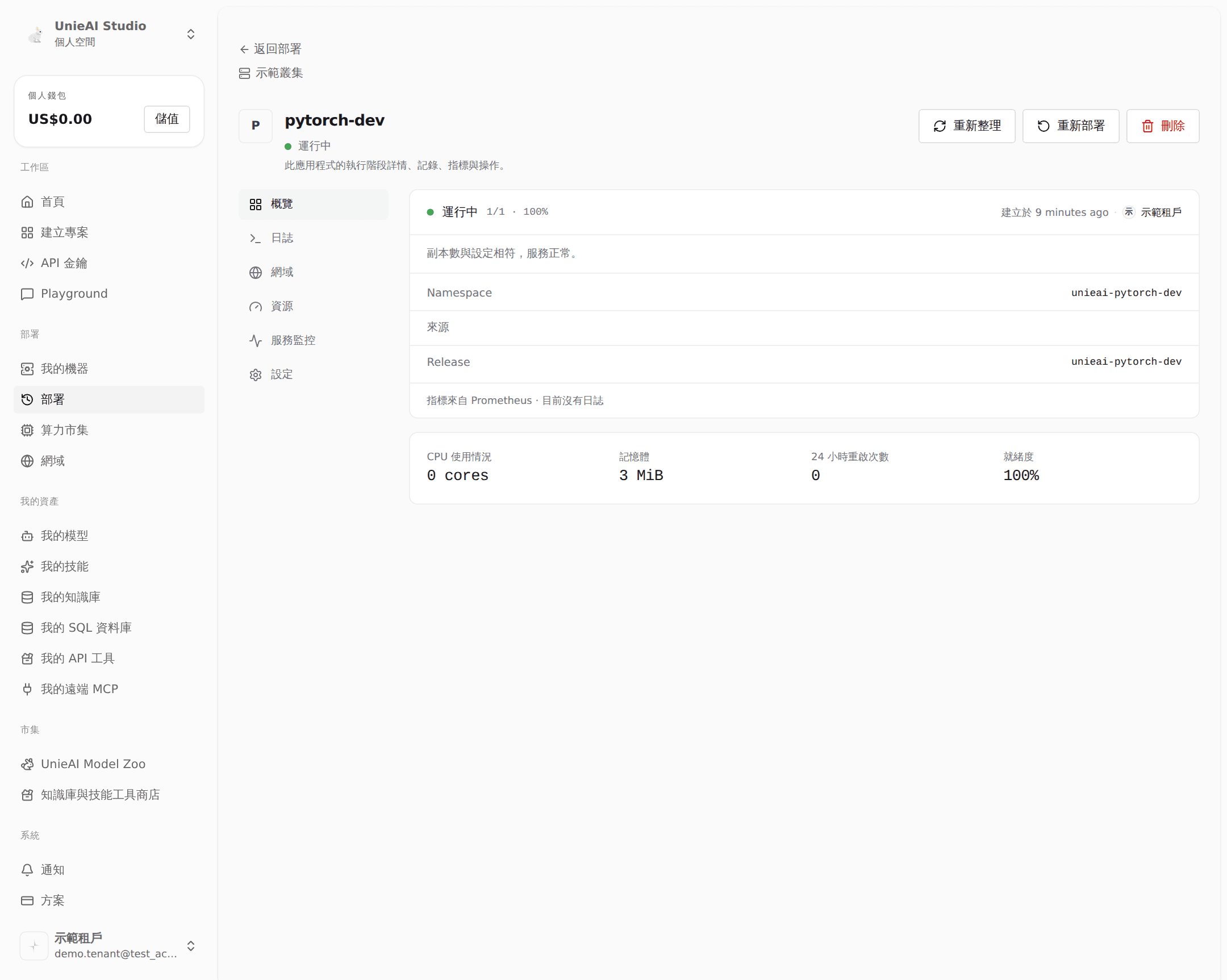 PyTorch app detail.